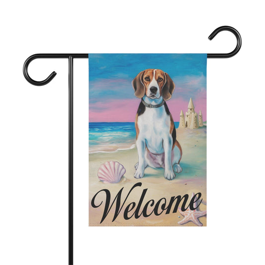 Printify Home Decor 12'' × 18'' Beagle Beach Yard Decor, Nautical Beach Dog Gift, Housewarming Banner, Dog Mom Dad