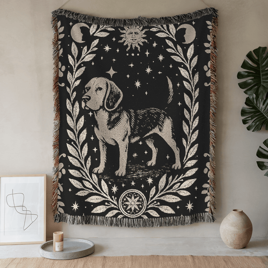 Printify Blanket 52'' × 37'' Beagle Dog Celestial Woven Blanket