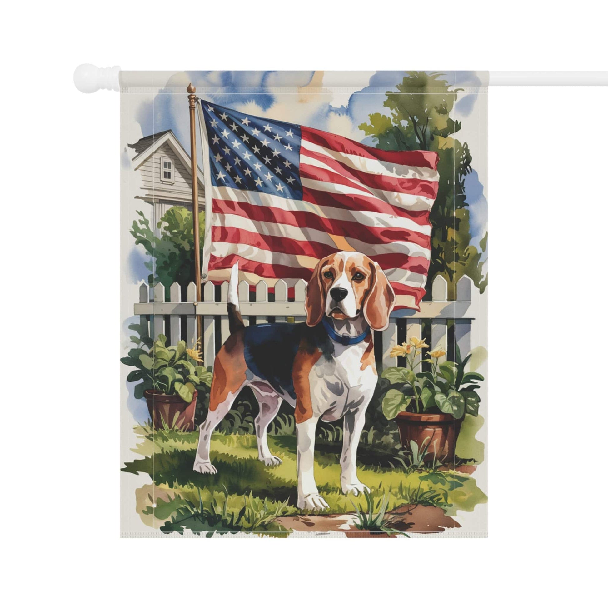 Printify Home Decor Beagle Dog Garden Flag, 4th of July, US Flag Yard Outside Decor, Patriotic Housewarming
