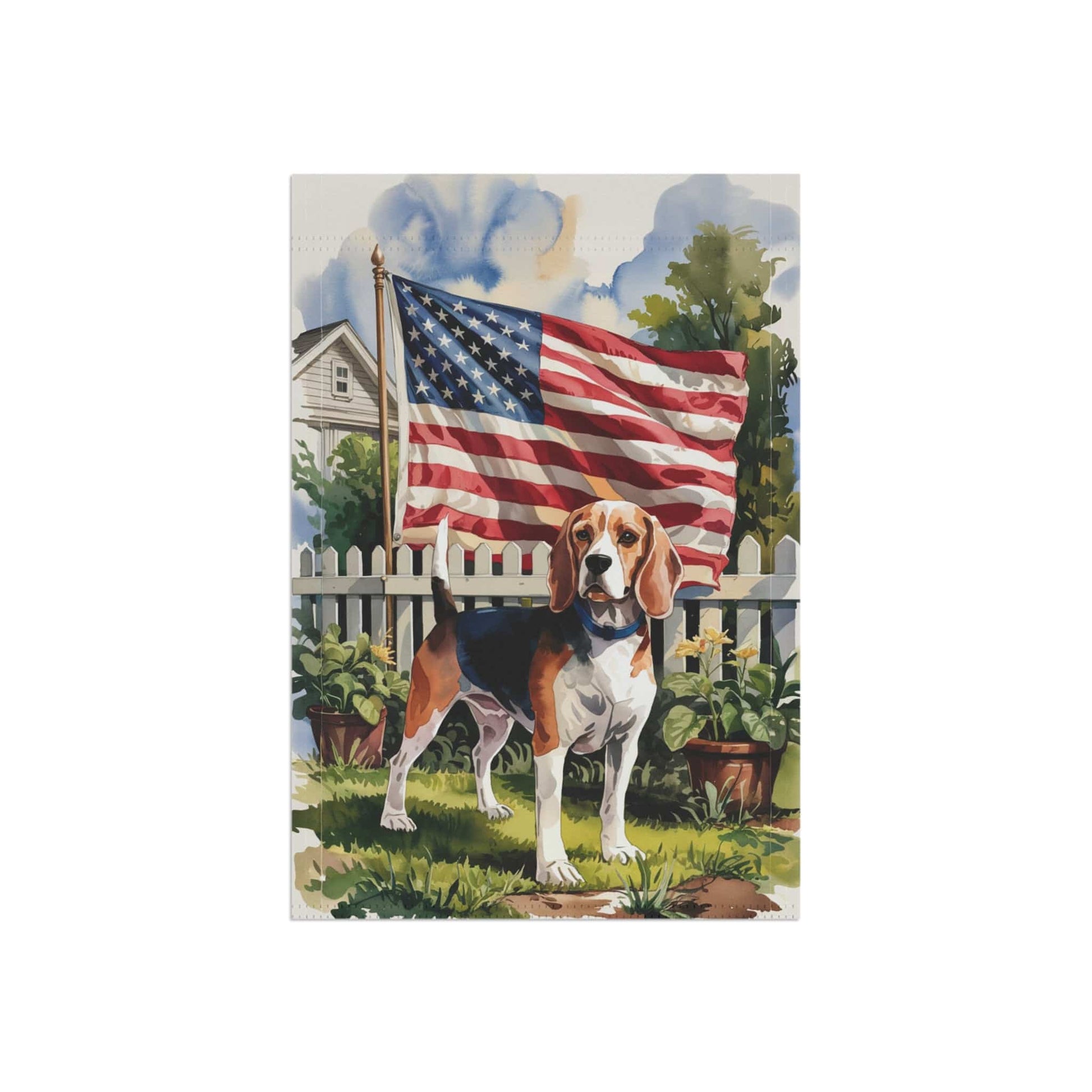Printify Home Decor Beagle Dog Garden Flag, 4th of July, US Flag Yard Outside Decor, Patriotic Housewarming