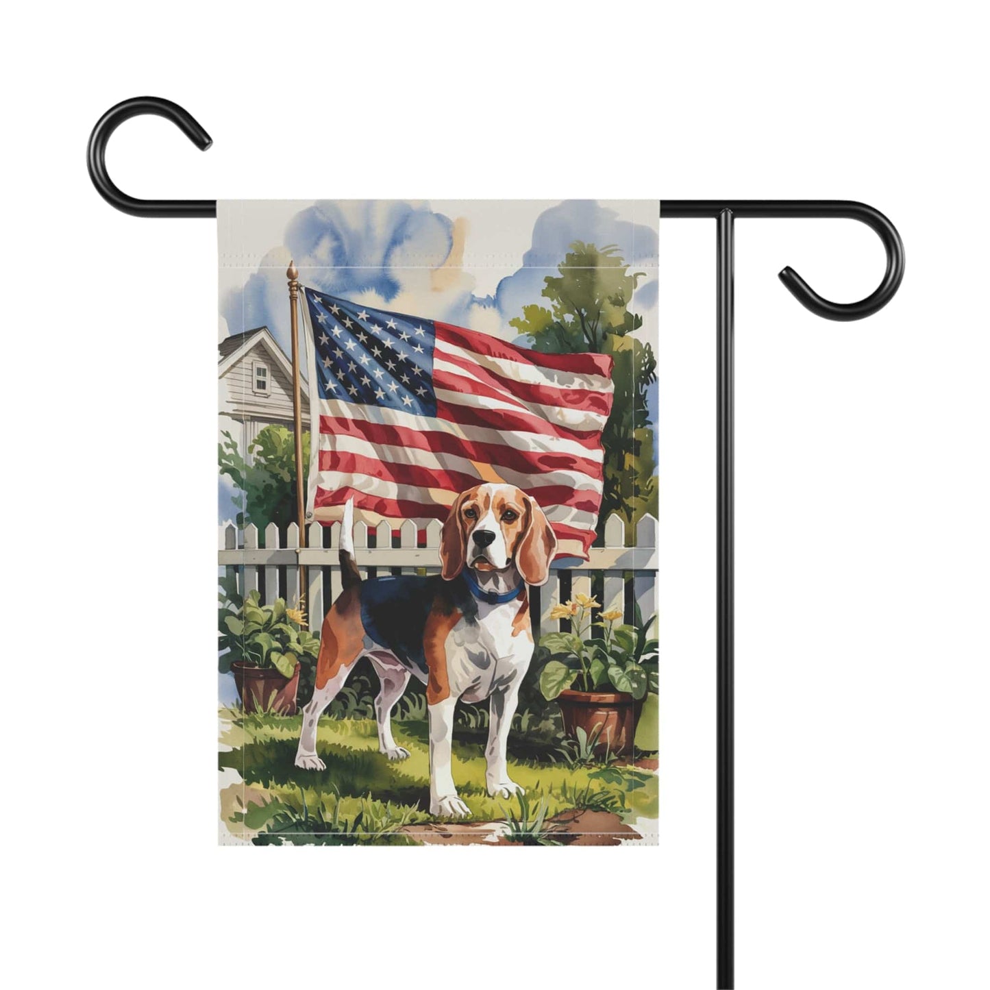 Printify Home Decor Beagle Dog Garden Flag, 4th of July, US Flag Yard Outside Decor, Patriotic Housewarming