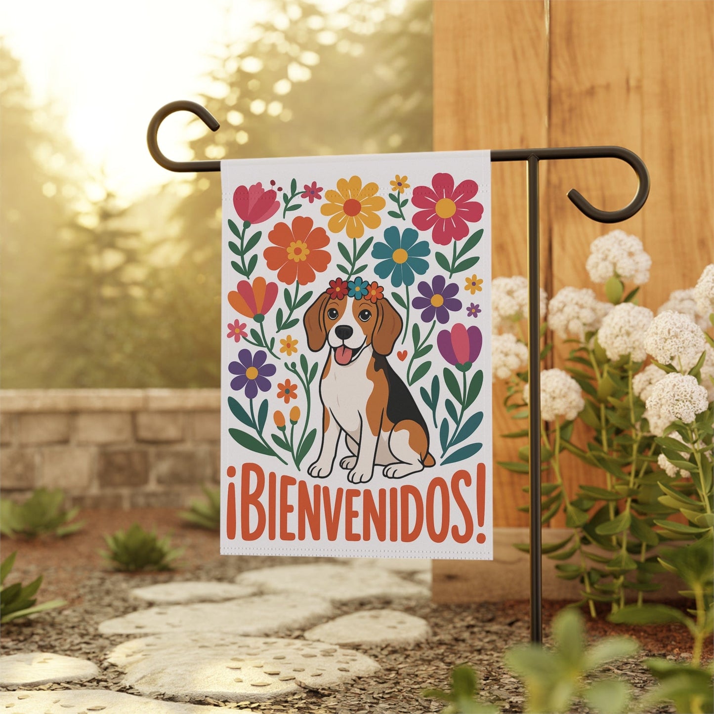 Printify Home Decor Beagle Dog Garden Flag, Spanish Front Yard Decor, Outdoor Spring Decoration