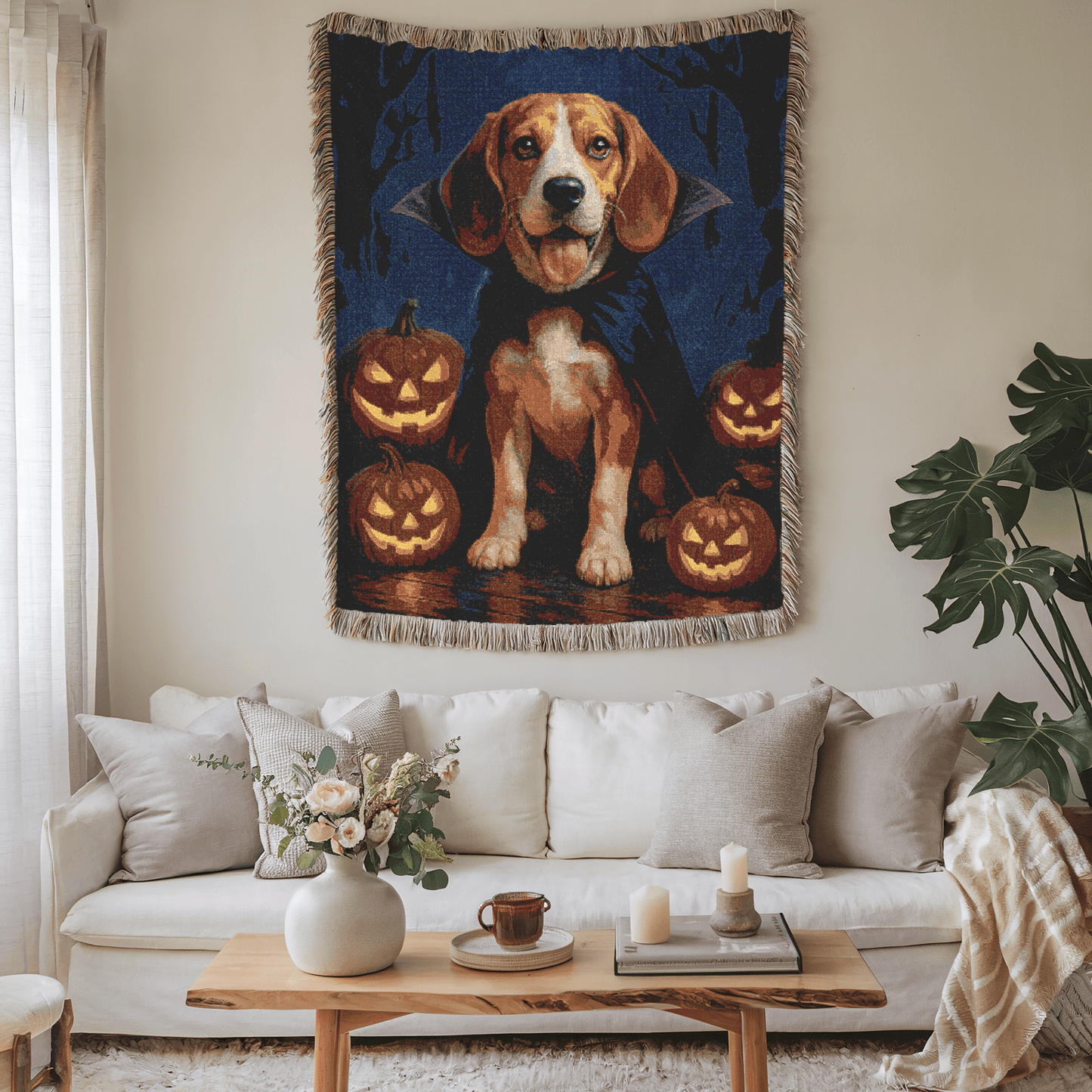 Printify Blanket Beagle Halloween Vampire Woven Blanket