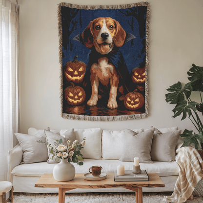 Printify Blanket Beagle Halloween Vampire Woven Blanket