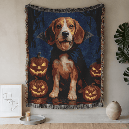Printify Blanket 52'' × 37'' Beagle Halloween Vampire Woven Blanket