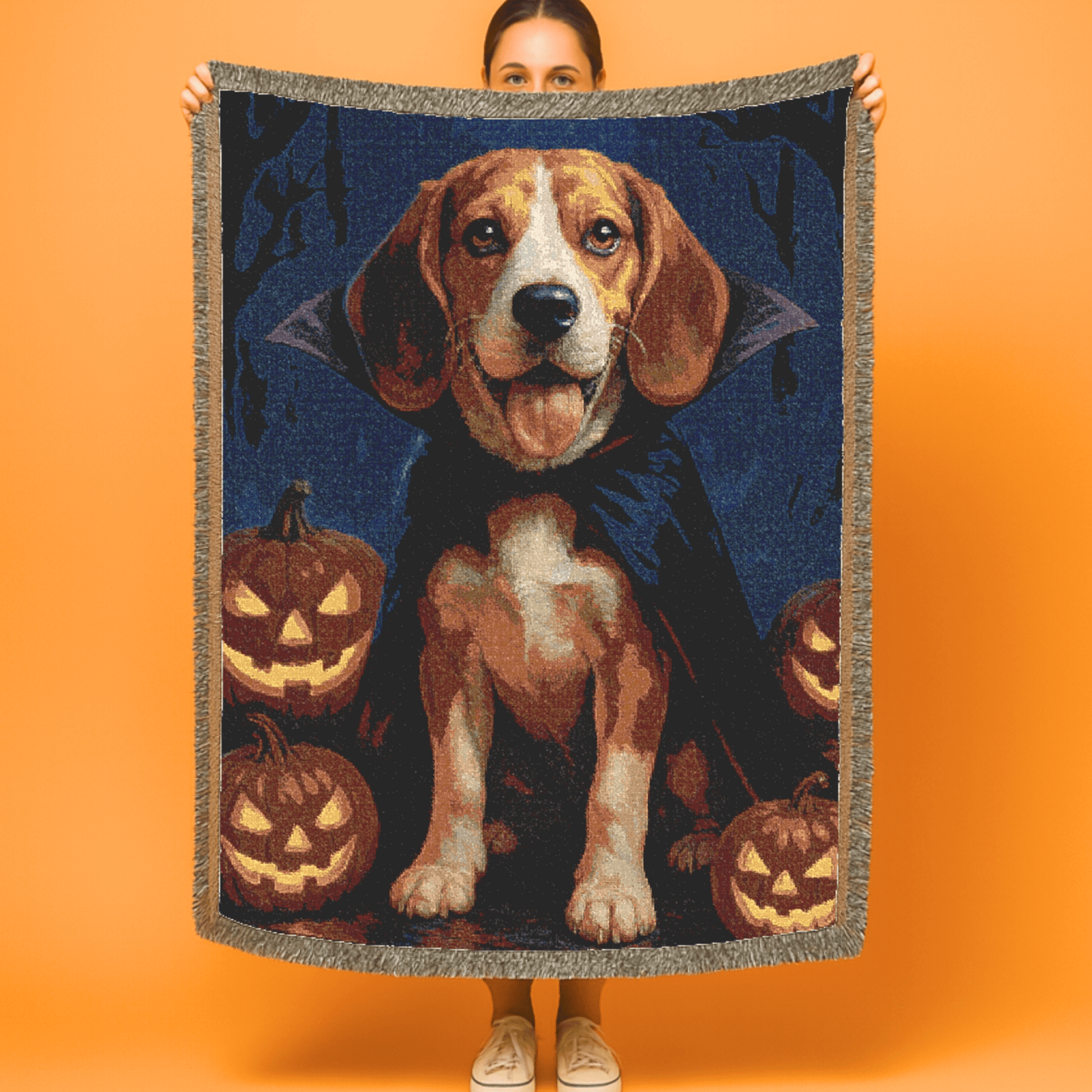 Printify Blanket Beagle Halloween Vampire Woven Blanket