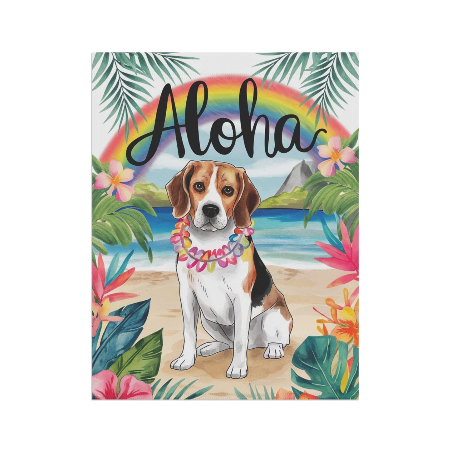 Printify Home Decor Beagle Hawaii Garden Flag, Dog Aloha Luau Party Decorations, Tropical Hawaiian