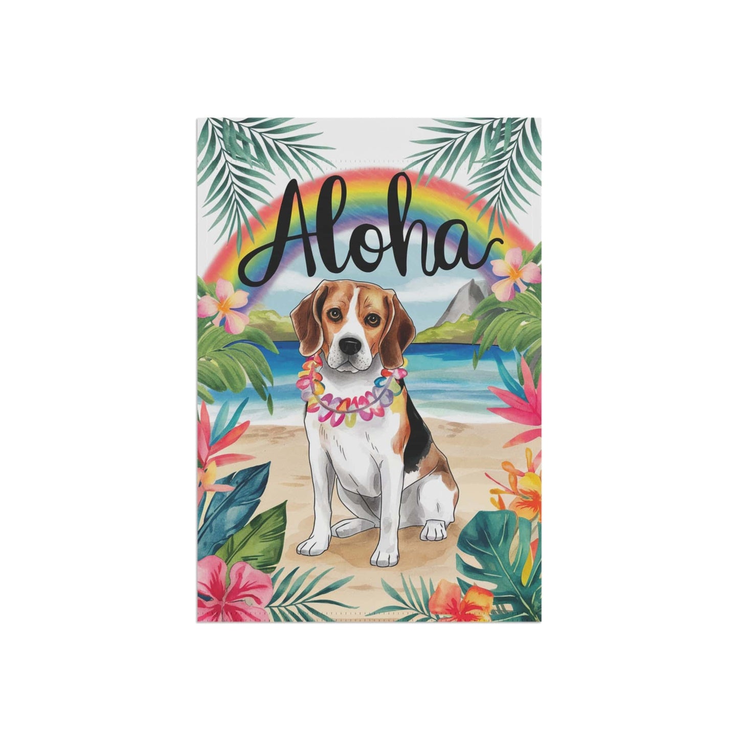 Printify Home Decor Beagle Hawaii Garden Flag, Dog Aloha Luau Party Decorations, Tropical Hawaiian