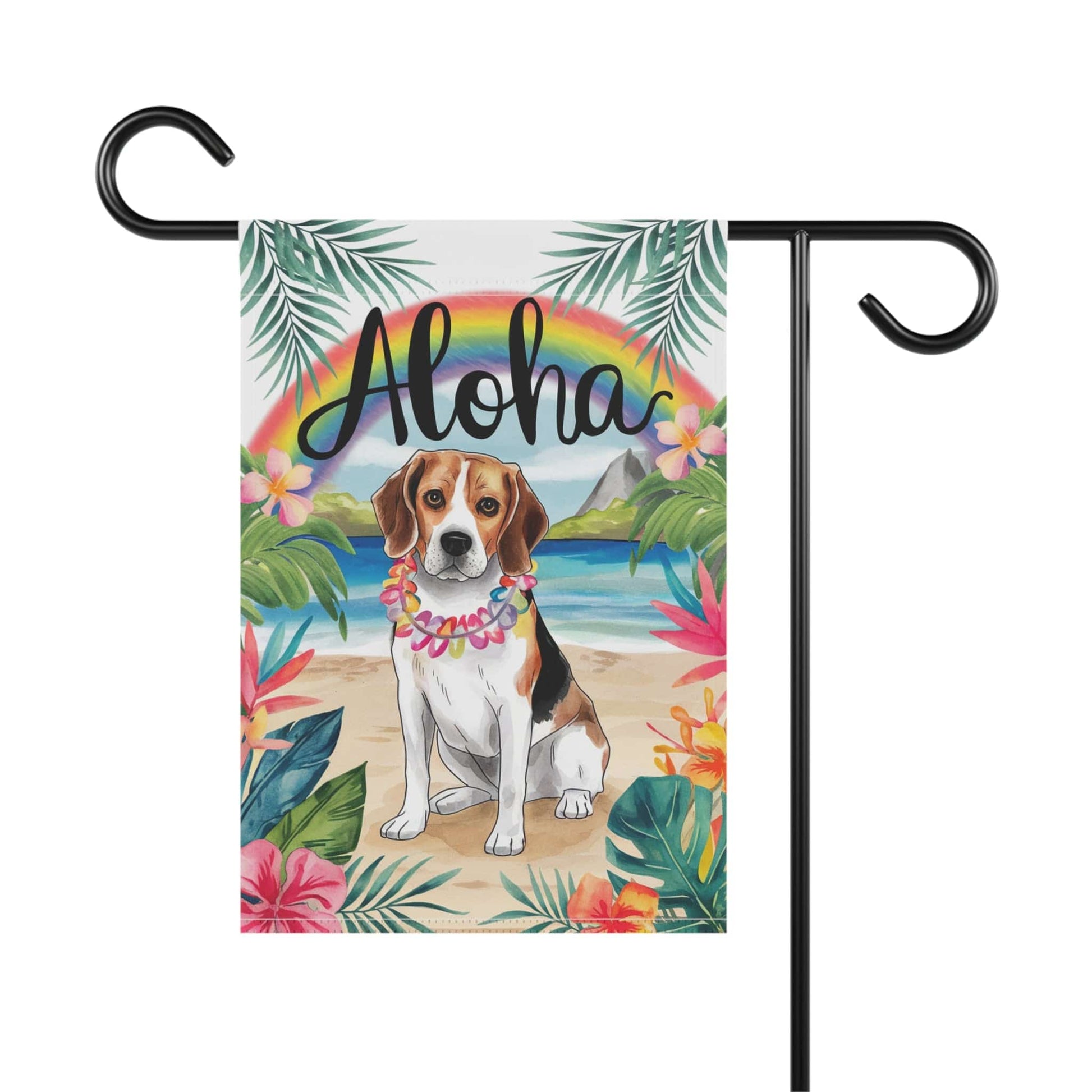 Printify Home Decor Beagle Hawaii Garden Flag, Dog Aloha Luau Party Decorations, Tropical Hawaiian