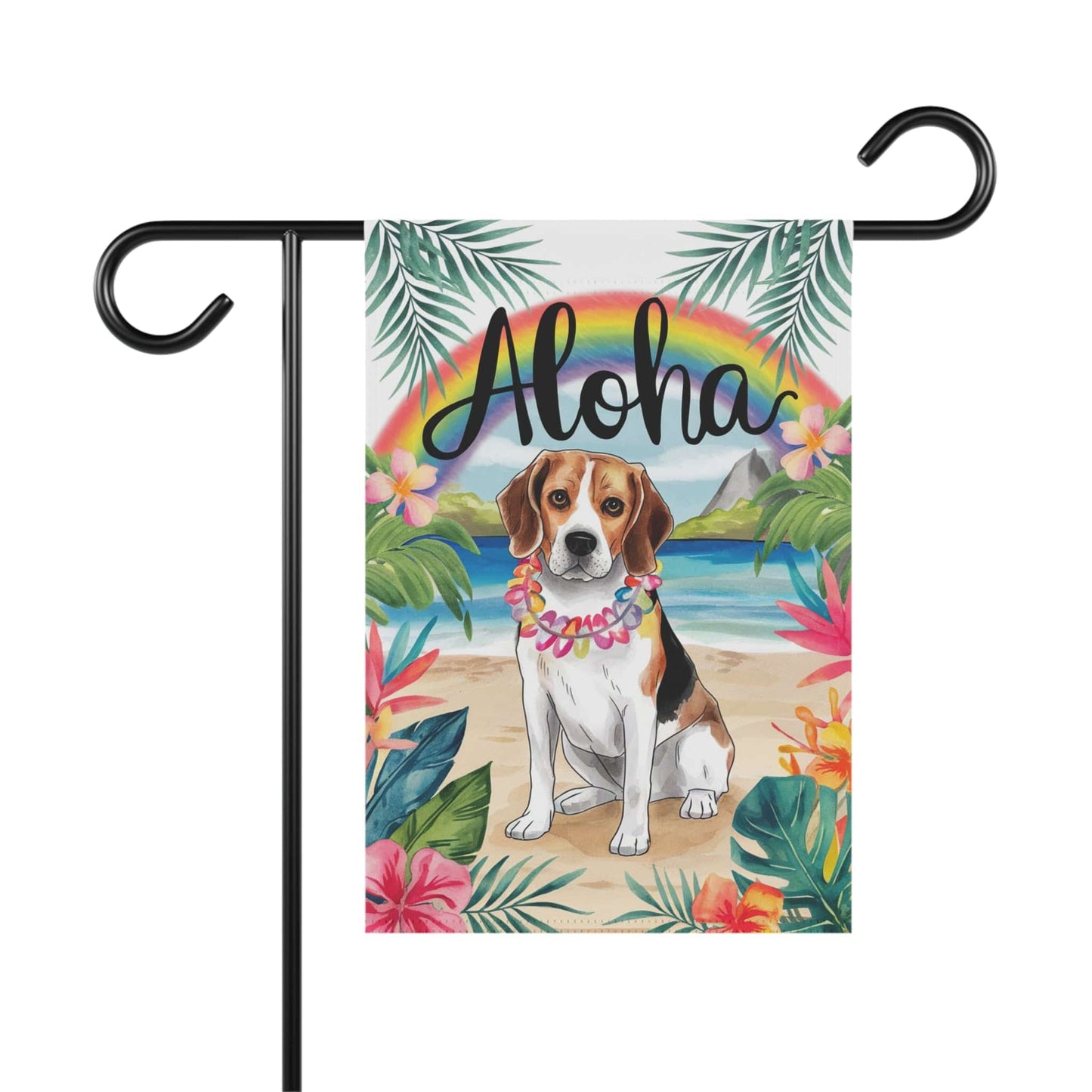Printify Home Decor 12'' × 18'' Beagle Hawaii Garden Flag, Dog Aloha Luau Party Decorations, Tropical Hawaiian