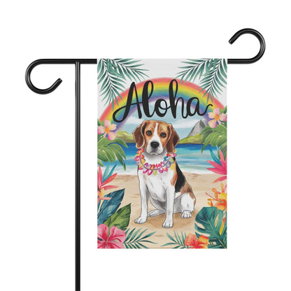 Printify Home Decor 12'' × 18'' Beagle Hawaii Garden Flag, Dog Aloha Luau Party Decorations, Tropical Hawaiian