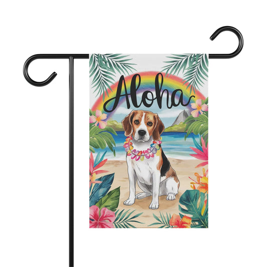 Printify Home Decor 12'' × 18'' Beagle Hawaii Garden Flag, Dog Aloha Luau Party Decorations, Tropical Hawaiian