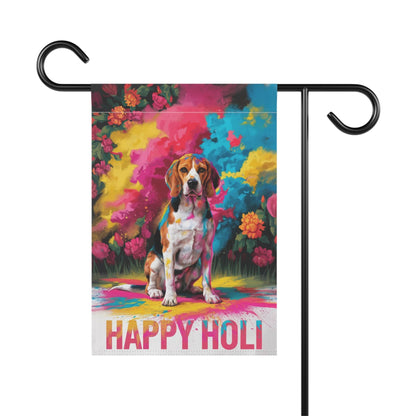 Printify Home Decor Beagle Holi Festival Garden Flag, Indian Celebrations Funny Hound Dog
