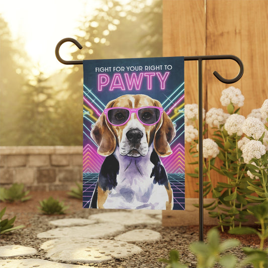 Printify Home Decor Beagle Hound Dog, 80s Birthday Party Retro-Futuristic Garden Flag, Front Yard Spring Decor