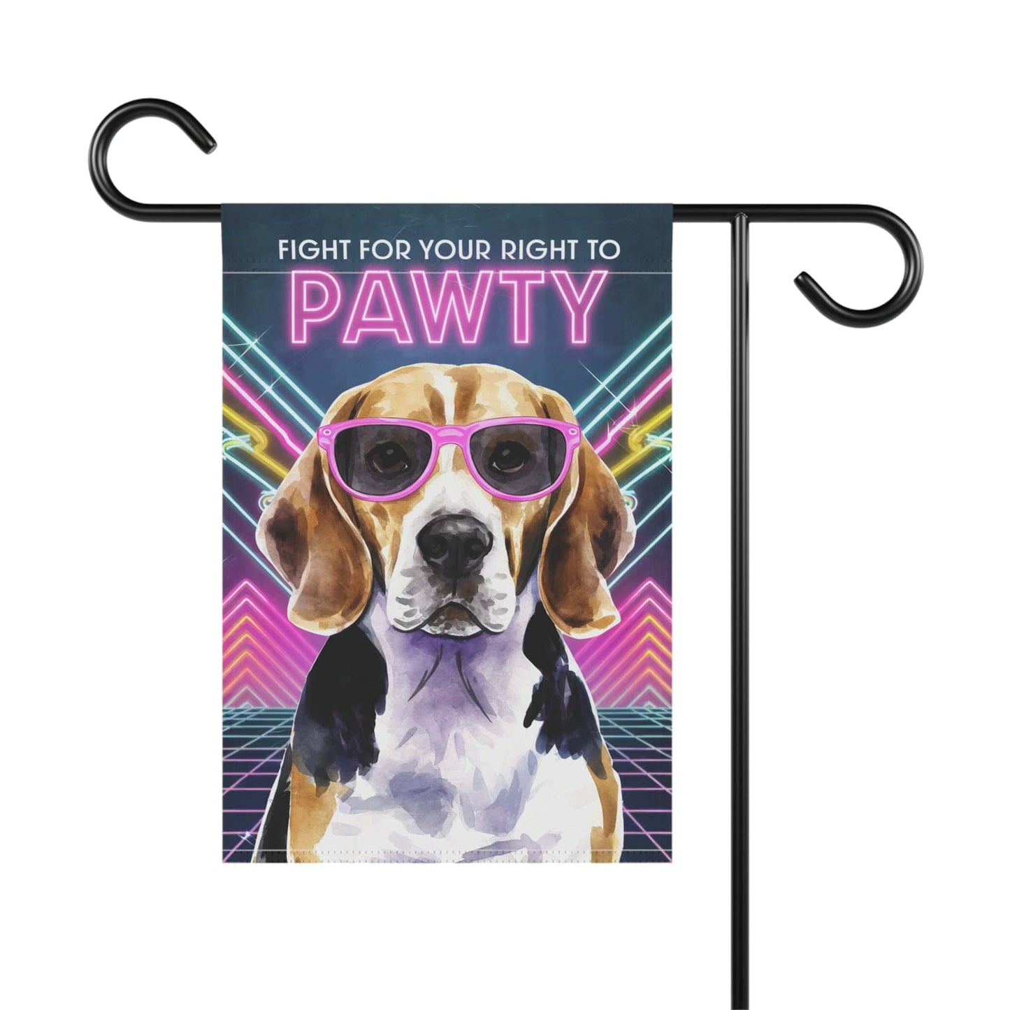 Printify Home Decor Beagle Hound Dog, 80s Birthday Party Retro-Futuristic Garden Flag, Front Yard Spring Decor