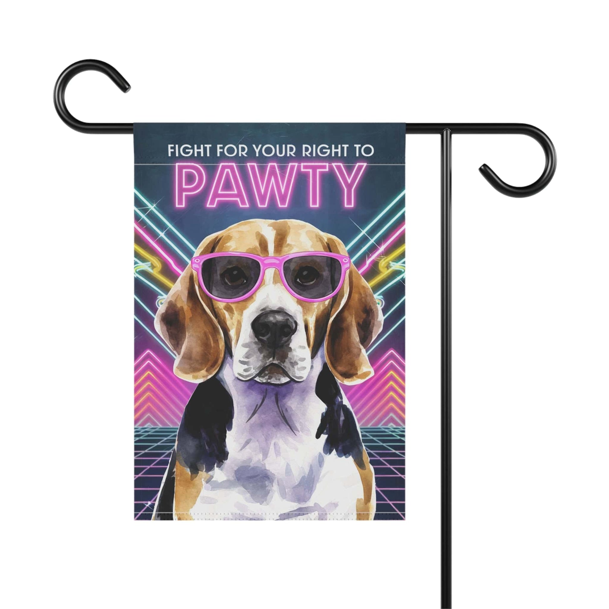 Printify Home Decor Beagle Hound Dog, 80s Birthday Party Retro-Futuristic Garden Flag, Front Yard Spring Decor