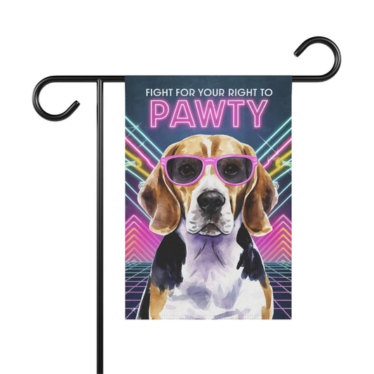 Printify Home Decor 12'' × 18'' Beagle Hound Dog, 80s Birthday Party Retro-Futuristic Garden Flag, Front Yard Spring Decor