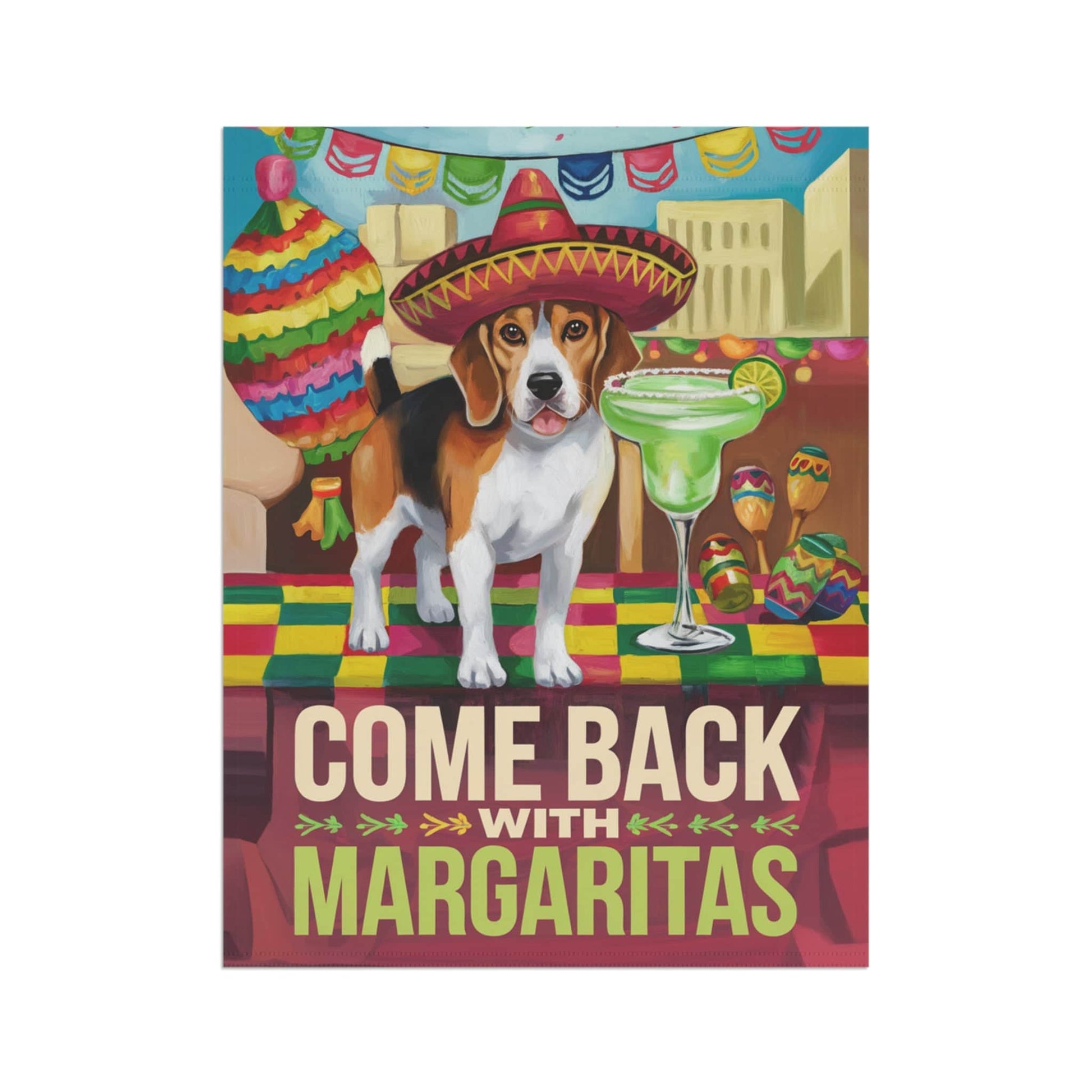 Printify Home Decor Beagle Hound Dog Garden Flag, Cinco de Mayo Fiesta, Margarita Drinking Decor