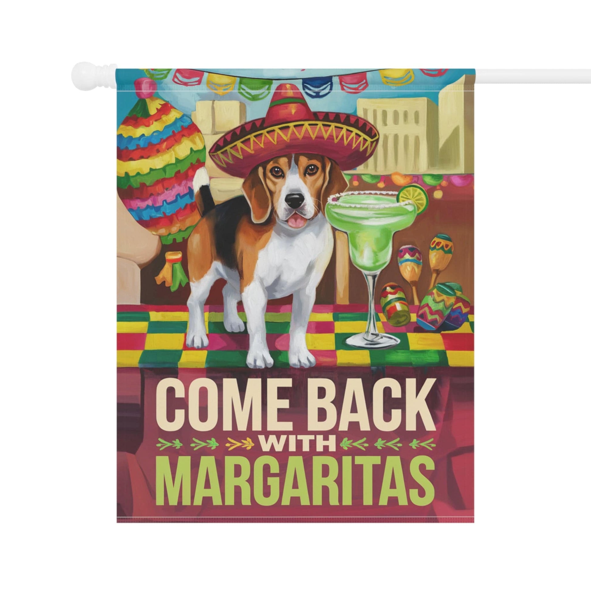 Printify Home Decor Beagle Hound Dog Garden Flag, Cinco de Mayo Fiesta, Margarita Drinking Decor
