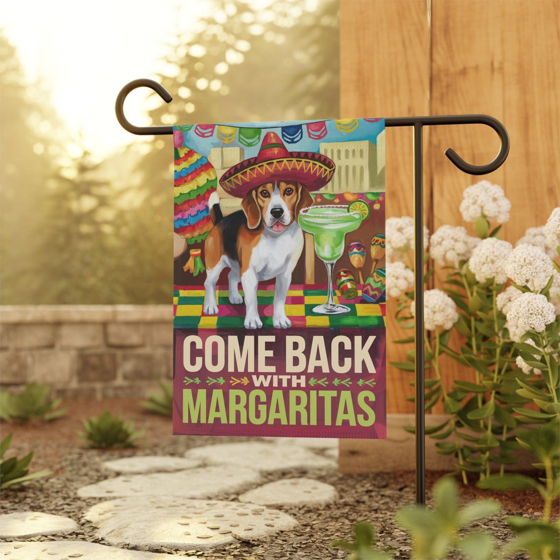 Printify Home Decor Beagle Hound Dog Garden Flag, Cinco de Mayo Fiesta, Margarita Drinking Decor
