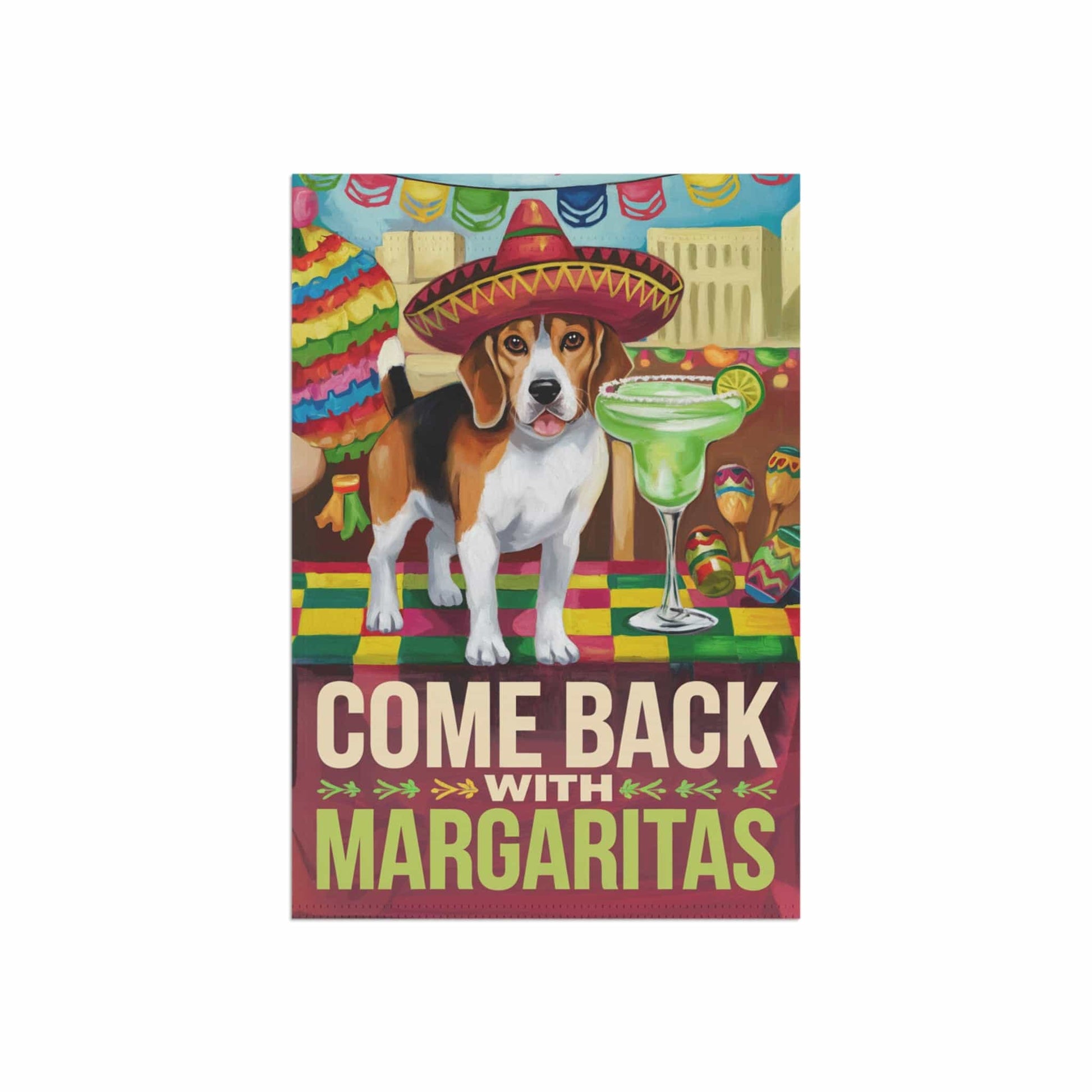 Printify Home Decor Beagle Hound Dog Garden Flag, Cinco de Mayo Fiesta, Margarita Drinking Decor