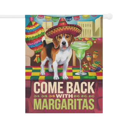 Printify Home Decor 24.5'' × 32'' Beagle Hound Dog Garden Flag, Cinco de Mayo Fiesta, Margarita Drinking Decor