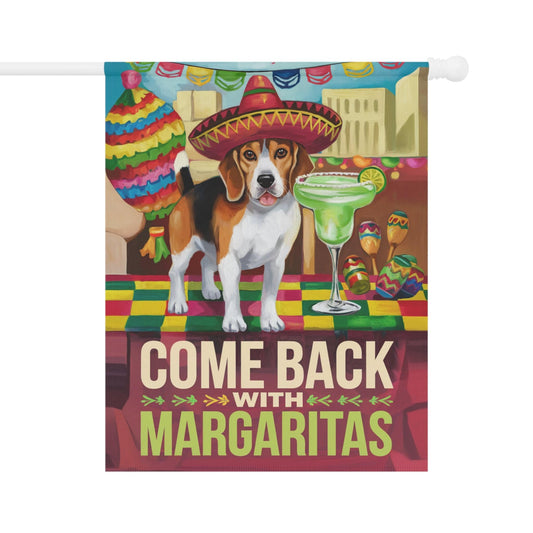 Printify Home Decor 24.5'' × 32'' Beagle Hound Dog Garden Flag, Cinco de Mayo Fiesta, Margarita Drinking Decor
