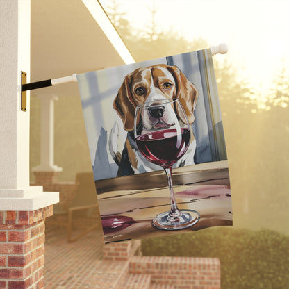 Printify Home Decor Beagle Hound Dog Wine Lover Garden Flag, Yard Decor, Dog Lover Outdoor Banner