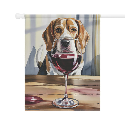 Printify Home Decor Beagle Hound Dog Wine Lover Garden Flag, Yard Decor, Dog Lover Outdoor Banner