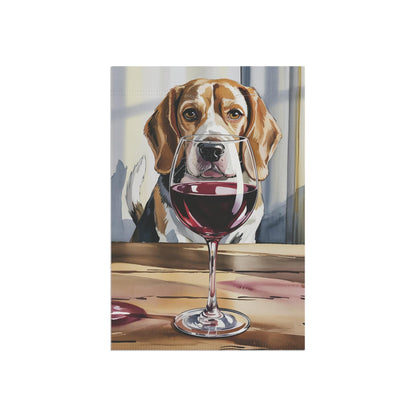 Printify Home Decor Beagle Hound Dog Wine Lover Garden Flag, Yard Decor, Dog Lover Outdoor Banner