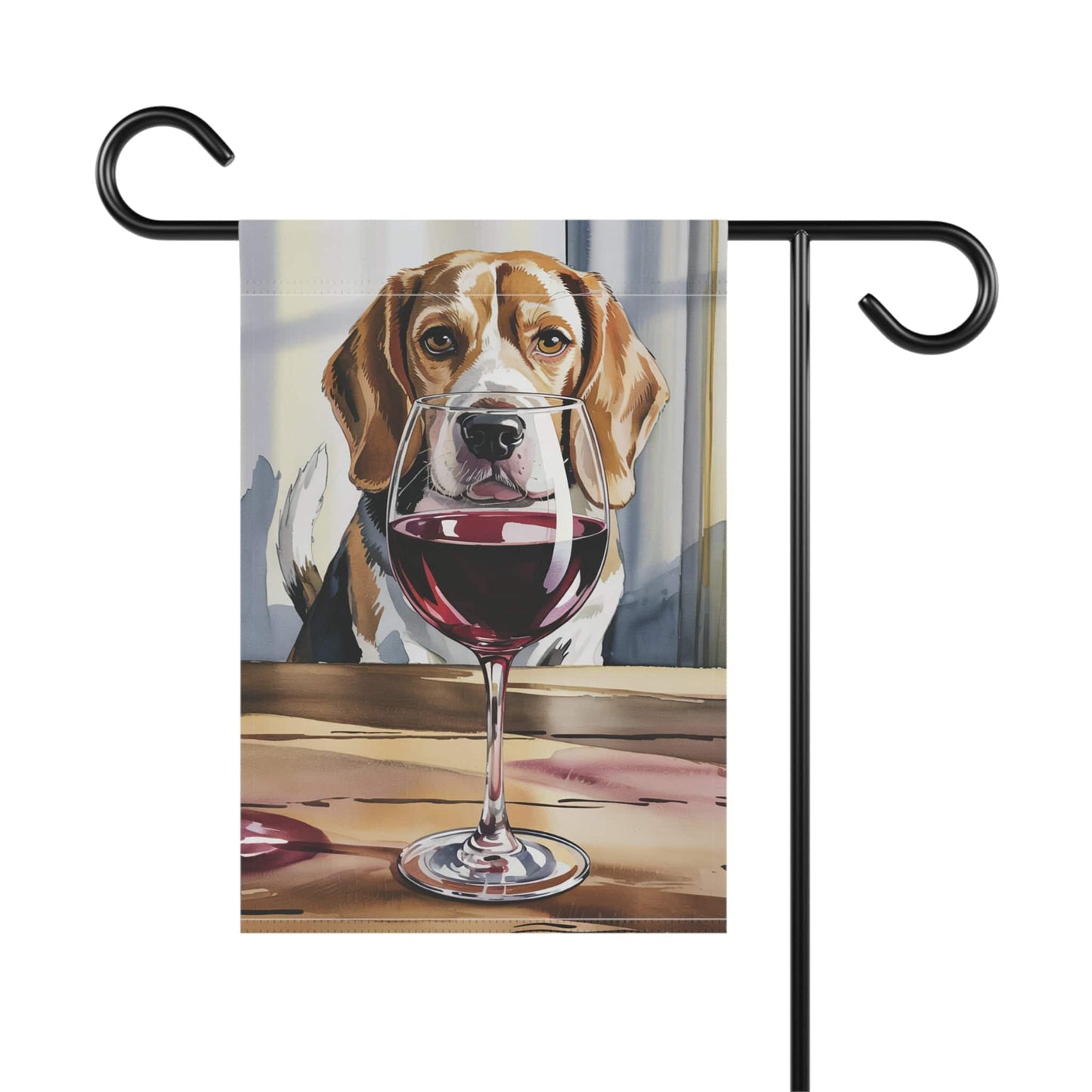 Printify Home Decor Beagle Hound Dog Wine Lover Garden Flag, Yard Decor, Dog Lover Outdoor Banner