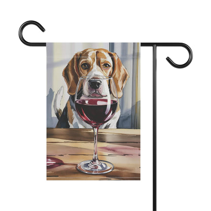Printify Home Decor Beagle Hound Dog Wine Lover Garden Flag, Yard Decor, Dog Lover Outdoor Banner