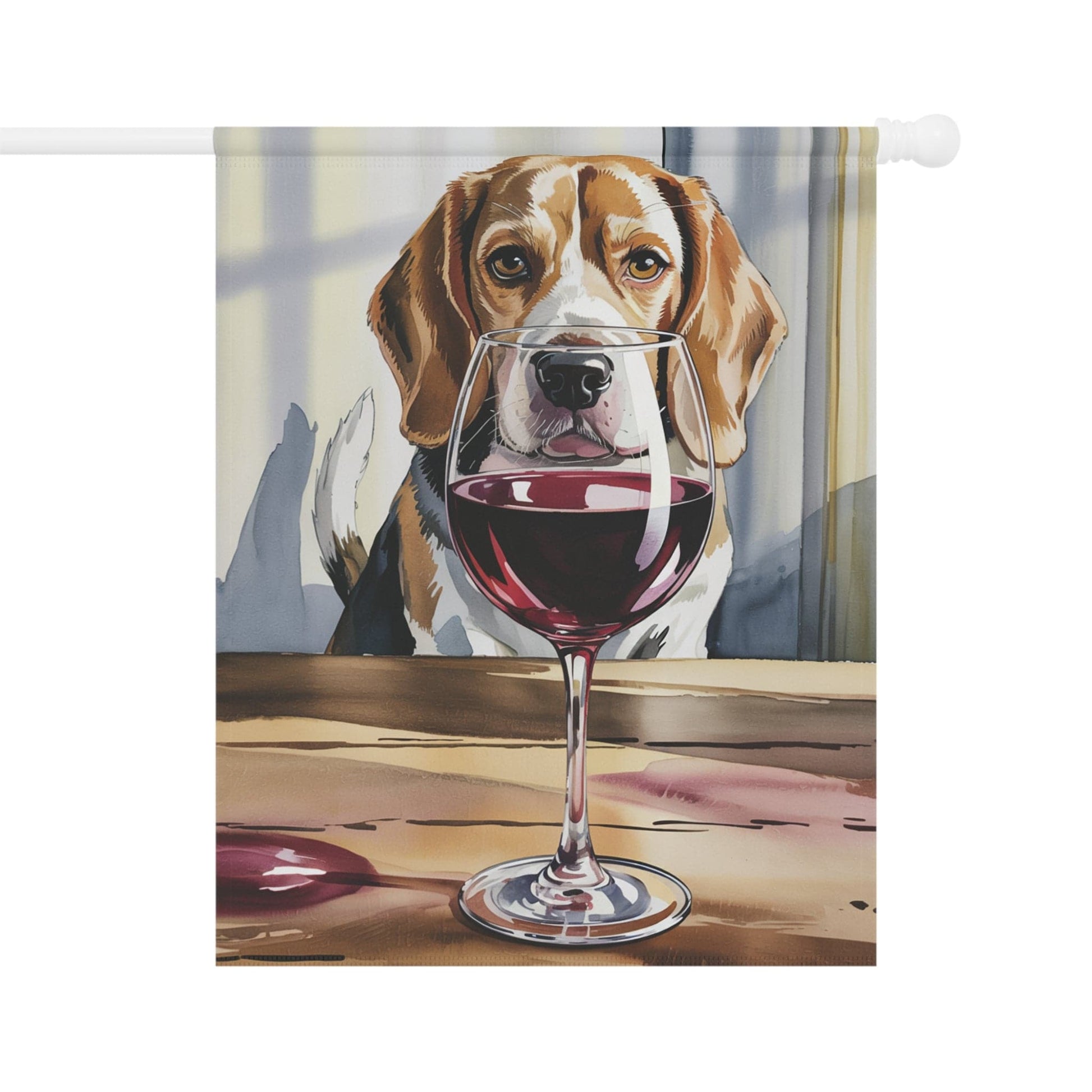 Printify Home Decor 24.5'' × 32'' Beagle Hound Dog Wine Lover Garden Flag, Yard Decor, Dog Lover Outdoor Banner