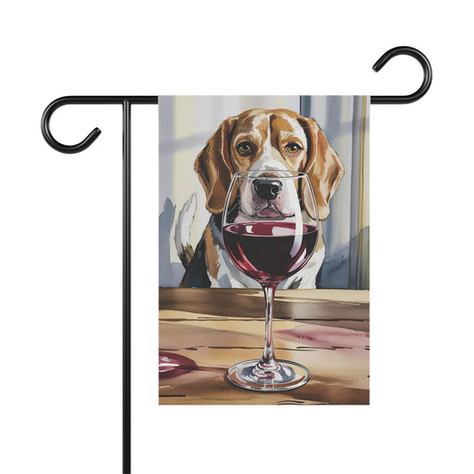 Printify Home Decor 12'' × 18'' Beagle Hound Dog Wine Lover Garden Flag, Yard Decor, Dog Lover Outdoor Banner