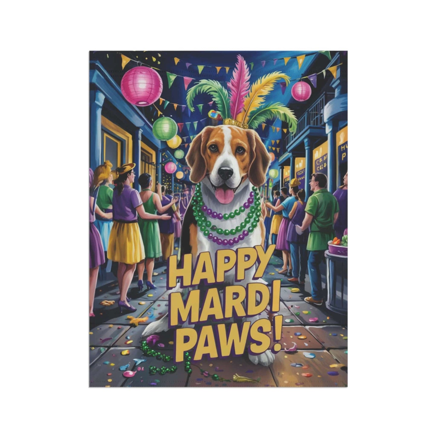 Printify Home Decor Beagle Mardi Gras Paws Yard Decor, Welcome Housewarming Dog Gift, Dog Mom Dad
