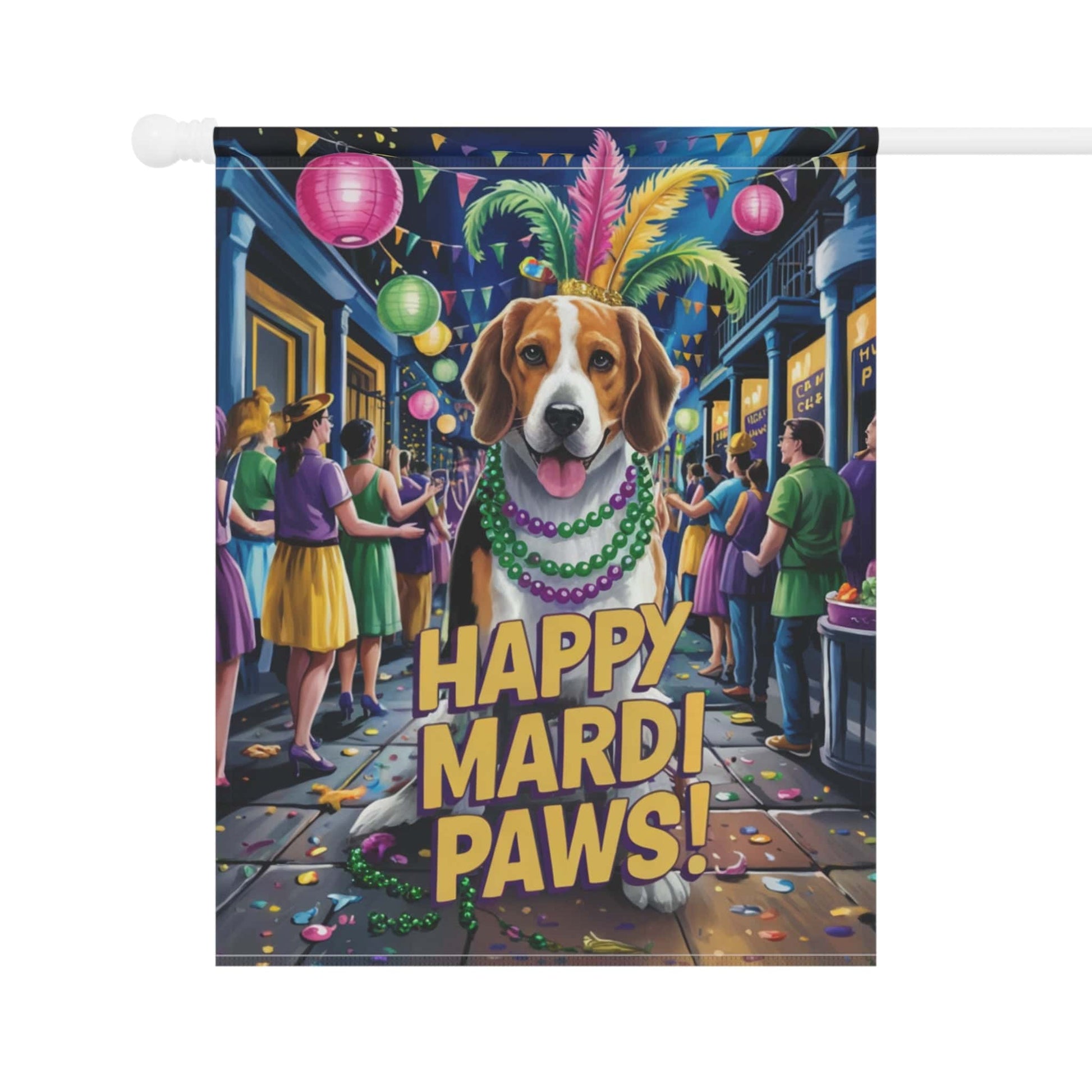Printify Home Decor Beagle Mardi Gras Paws Yard Decor, Welcome Housewarming Dog Gift, Dog Mom Dad