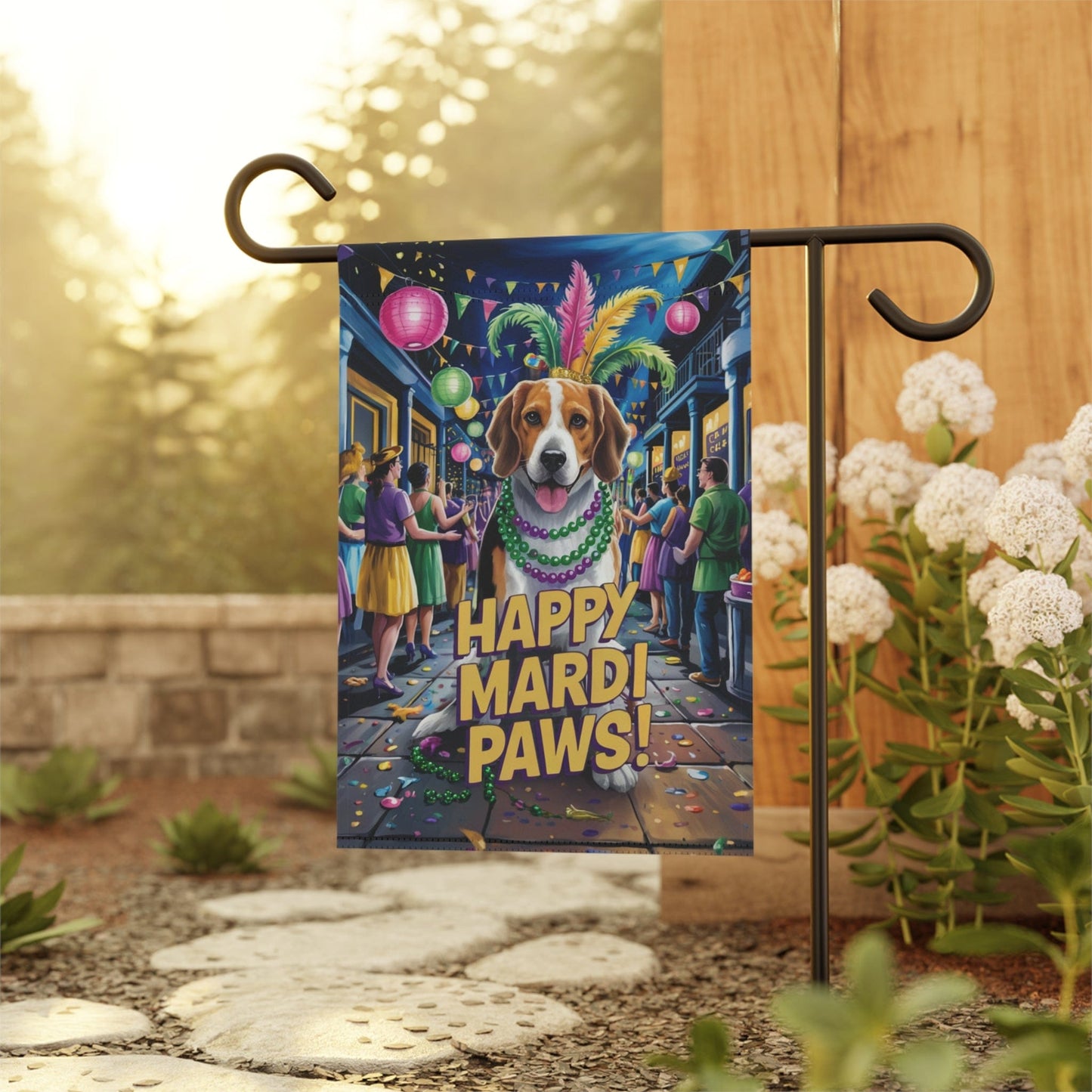 Printify Home Decor Beagle Mardi Gras Paws Yard Decor, Welcome Housewarming Dog Gift, Dog Mom Dad