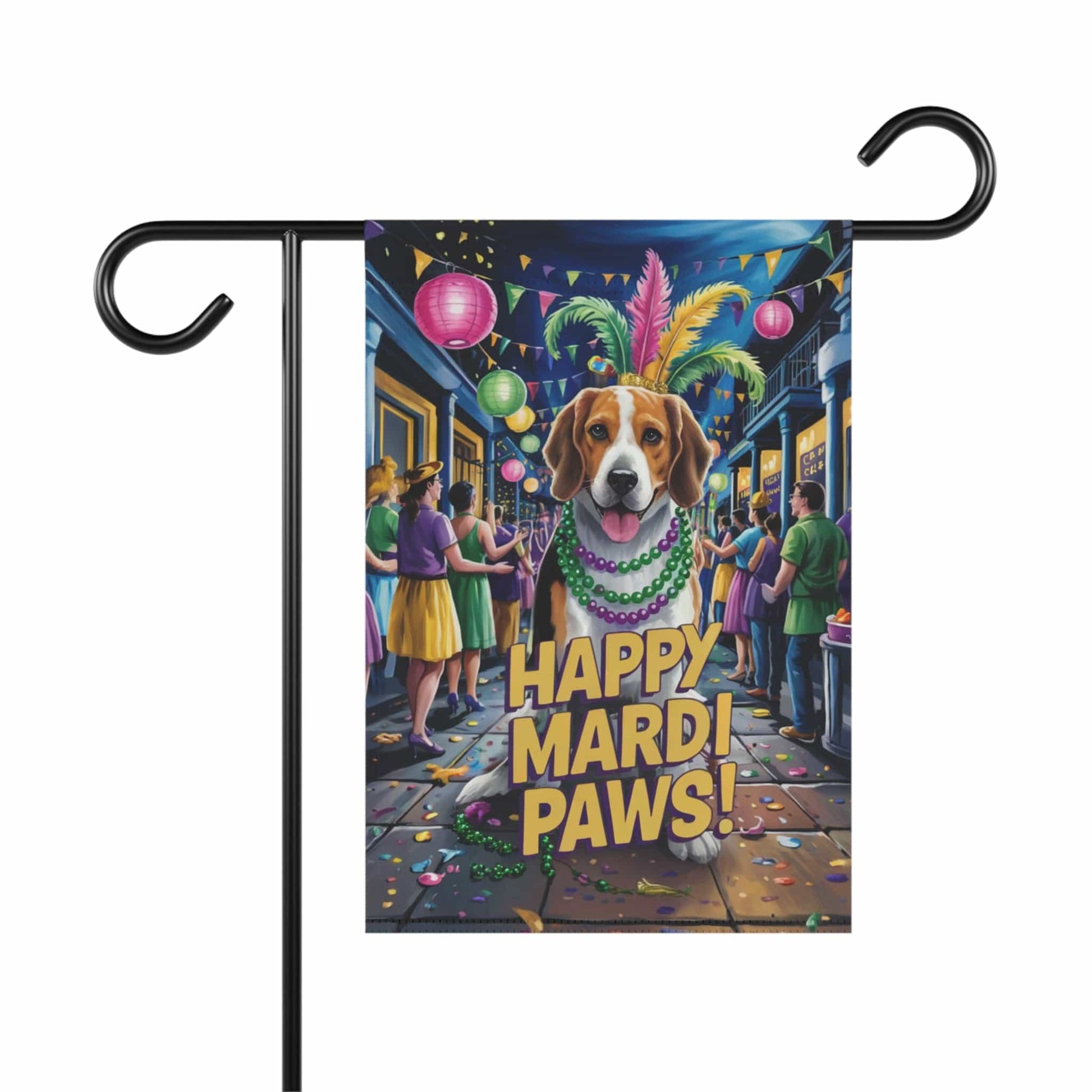 Printify Home Decor 12'' × 18'' Beagle Mardi Gras Paws Yard Decor, Welcome Housewarming Dog Gift, Dog Mom Dad