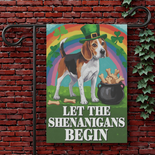 Printify Garden Flag 12'' × 18'' Beagle Saint Patricks Day Garden Flag