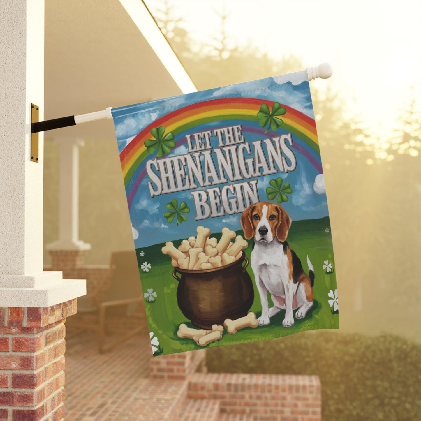 Printify Home Decor Beagle Saint Patricks Day Yard Flag, Home Decorative Garden, Funny Dog