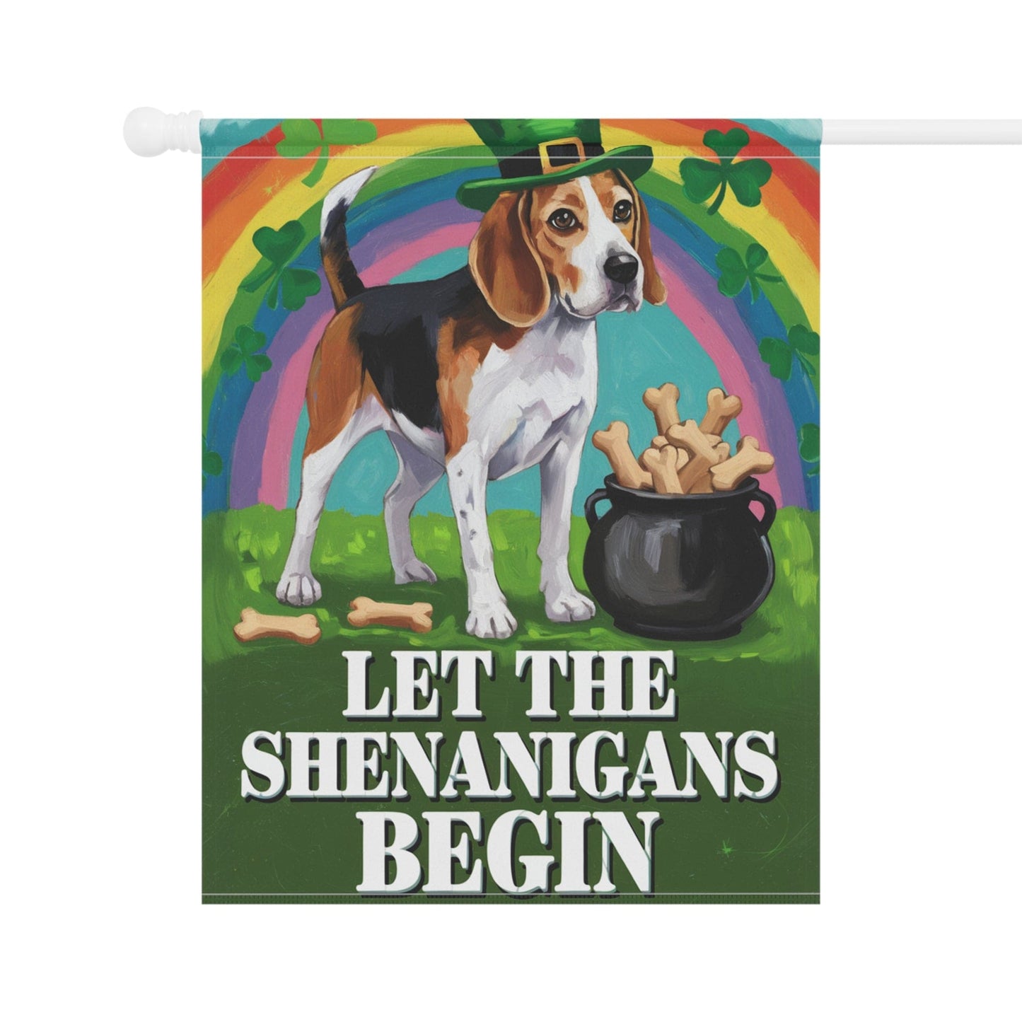 Printify Home Decor Beagle St Pattie's Day Garden Flag, Saint Patricks Day Funny Dog Lovers Yard Outside Decor