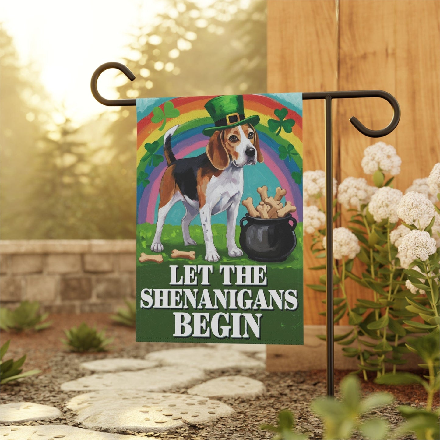 Printify Home Decor Beagle St Pattie's Day Garden Flag, Saint Patricks Day Funny Dog Lovers Yard Outside Decor