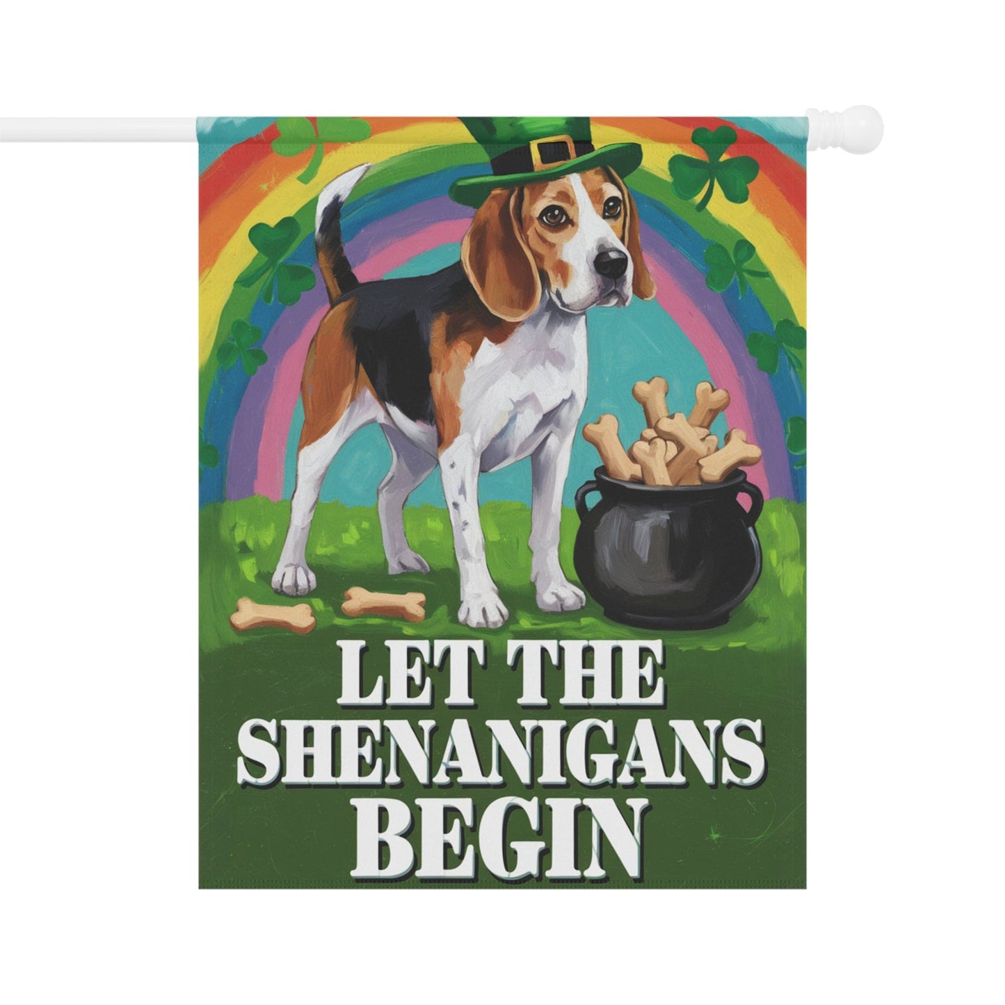 Printify Home Decor 24.5'' × 32'' Beagle St Pattie's Day Garden Flag, Saint Patricks Day Funny Dog Lovers Yard Outside Decor