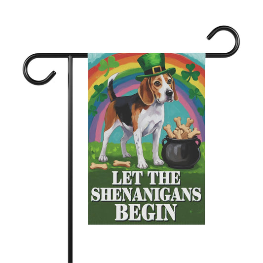Printify Home Decor 12'' × 18'' Beagle St Pattie's Day Garden Flag, Saint Patricks Day Funny Dog Lovers Yard Outside Decor
