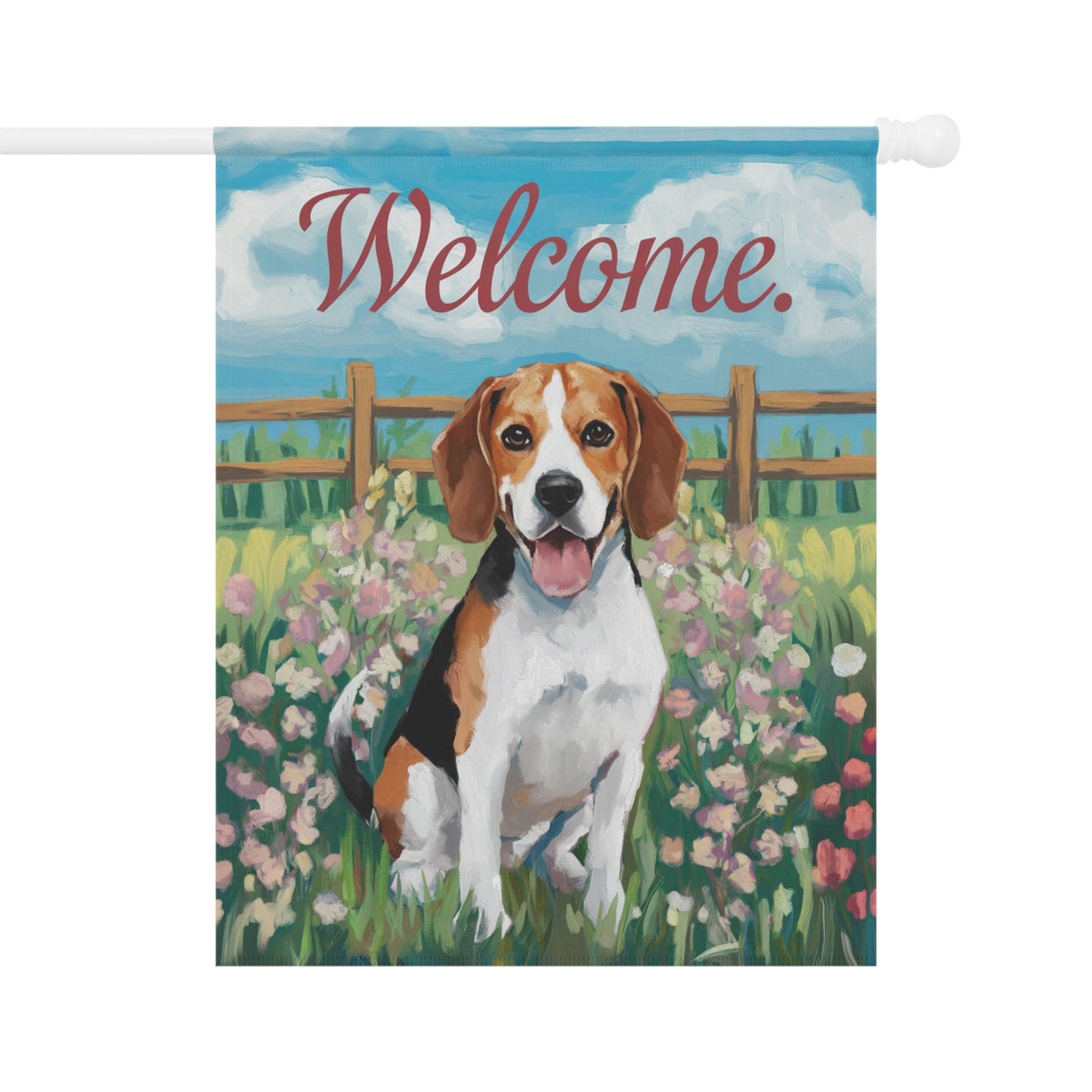 Printify Home Decor 24.5'' × 32'' Beagle Welcome Yard Flag, Valentines Day Home Decorative Garden, Dog Lover