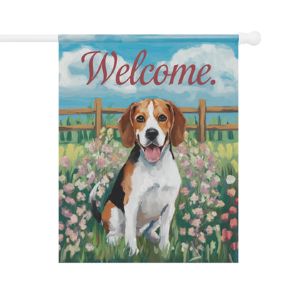 Printify Home Decor 24.5'' × 32'' Beagle Welcome Yard Flag, Valentines Day Home Decorative Garden, Dog Lover