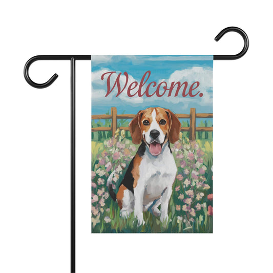 Printify Home Decor 12'' × 18'' Beagle Welcome Yard Flag, Valentines Day Home Decorative Garden, Dog Lover