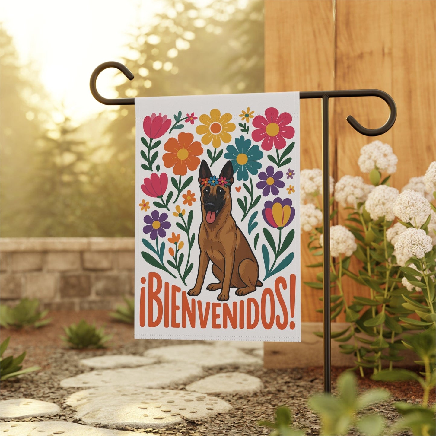 Printify Home Decor Belgian Malinois Dog Garden Flag, Spanish Front Yard Decor, Outdoor Spring Decoration