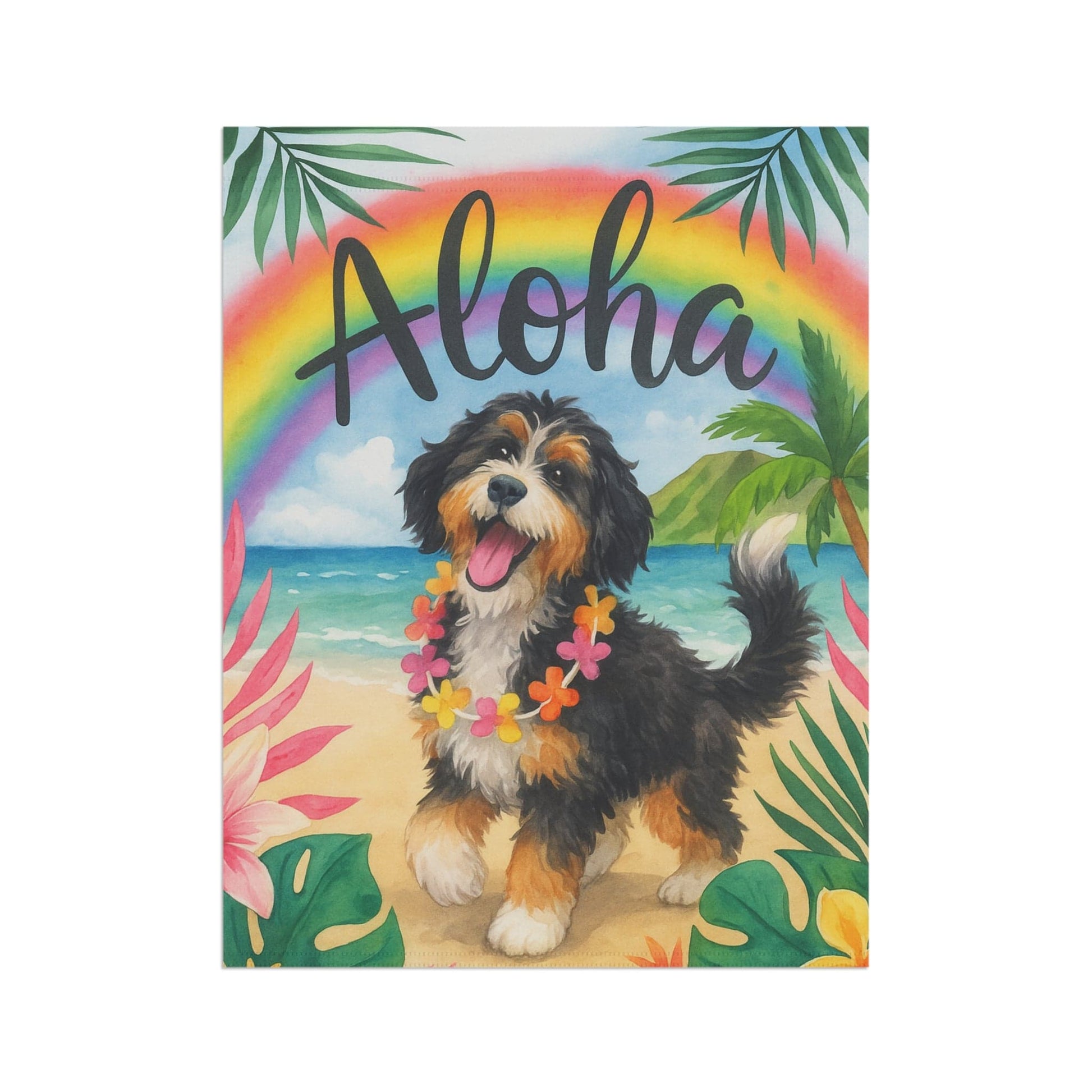 Printify Garden Flag Bernedoodle Aloha Garden Flag