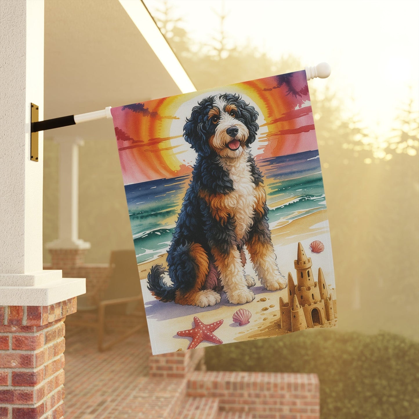 Printify Garden Flag Bernedoodle Beach Garden Flag